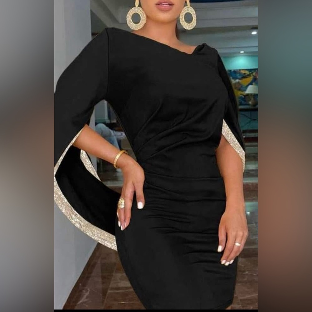 Black Asymmetrical Ruched Bodycon Dress